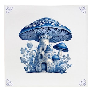 Mushroom, Delft Blue ceramic tile, Delft blue Mushroom, Toadstool, Mushroom house, Pixie House, Pixie house toadstool, Delft Blue