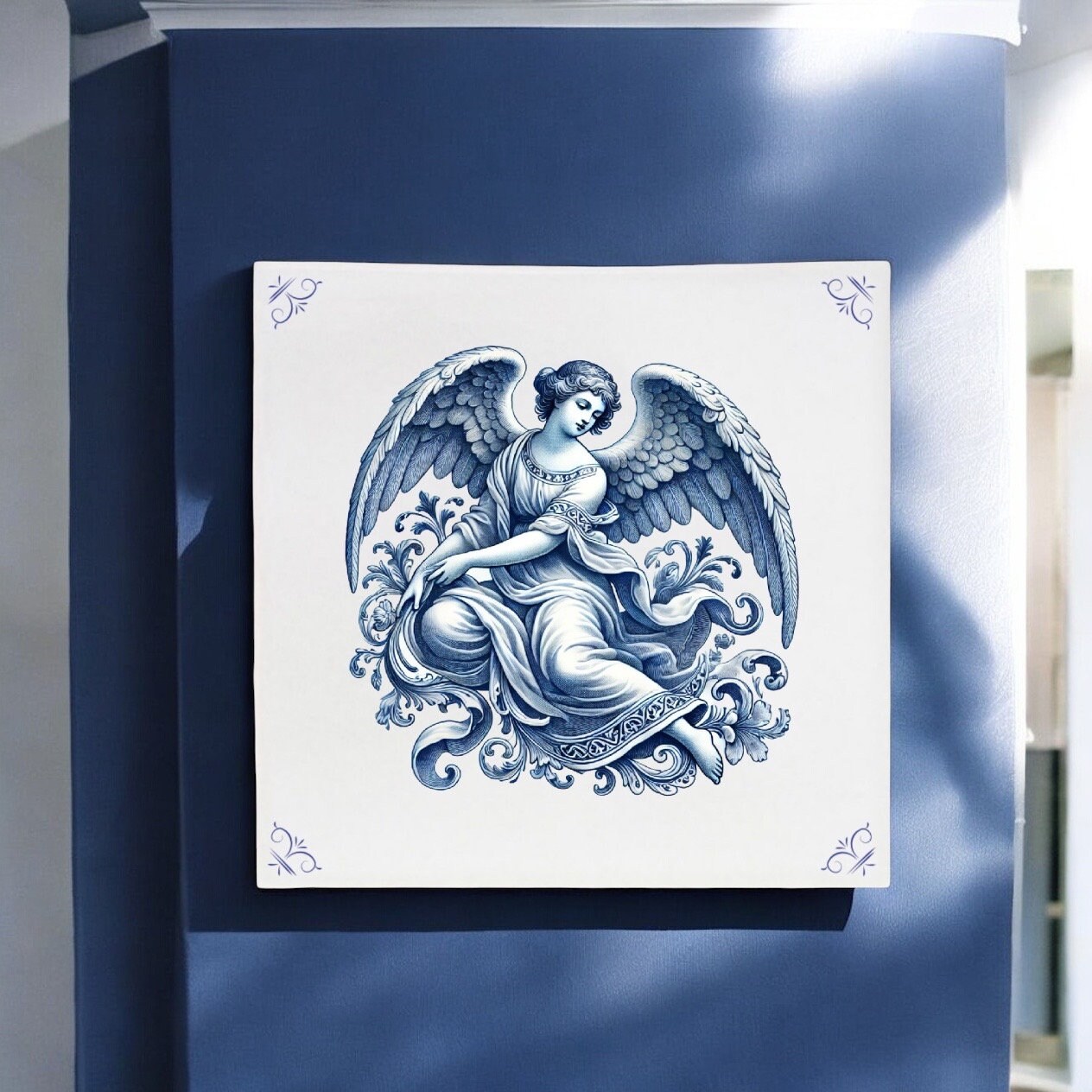 デルフトタイル　エンゼル　天使 Angel, Delft Blue Tile, Tile, Delft Blue, Kitchen Tile, Bathroom