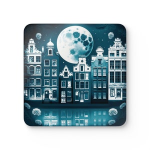Canal Houses, Corkwood Coaster Set, Delft Blue, Amsterdam Canal Houses