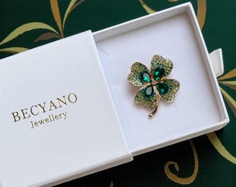 Four-leaf Clover, Clover Brooch, jewellery, jewelry, bridal gift, vintage brooch, Four-leaf Clover gift, Clover brooch, Rhinestone brooch