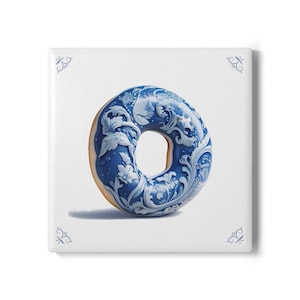 Bagel, płytka Delft Blue, 3,94" x 3,94", Delft Blue, ściana przyścienna, wystrój kuchni, płytki kuchenne, prezent dla kucharza, prezent dla kucharza, sztuka kulinarna, wyroby cukiernicze