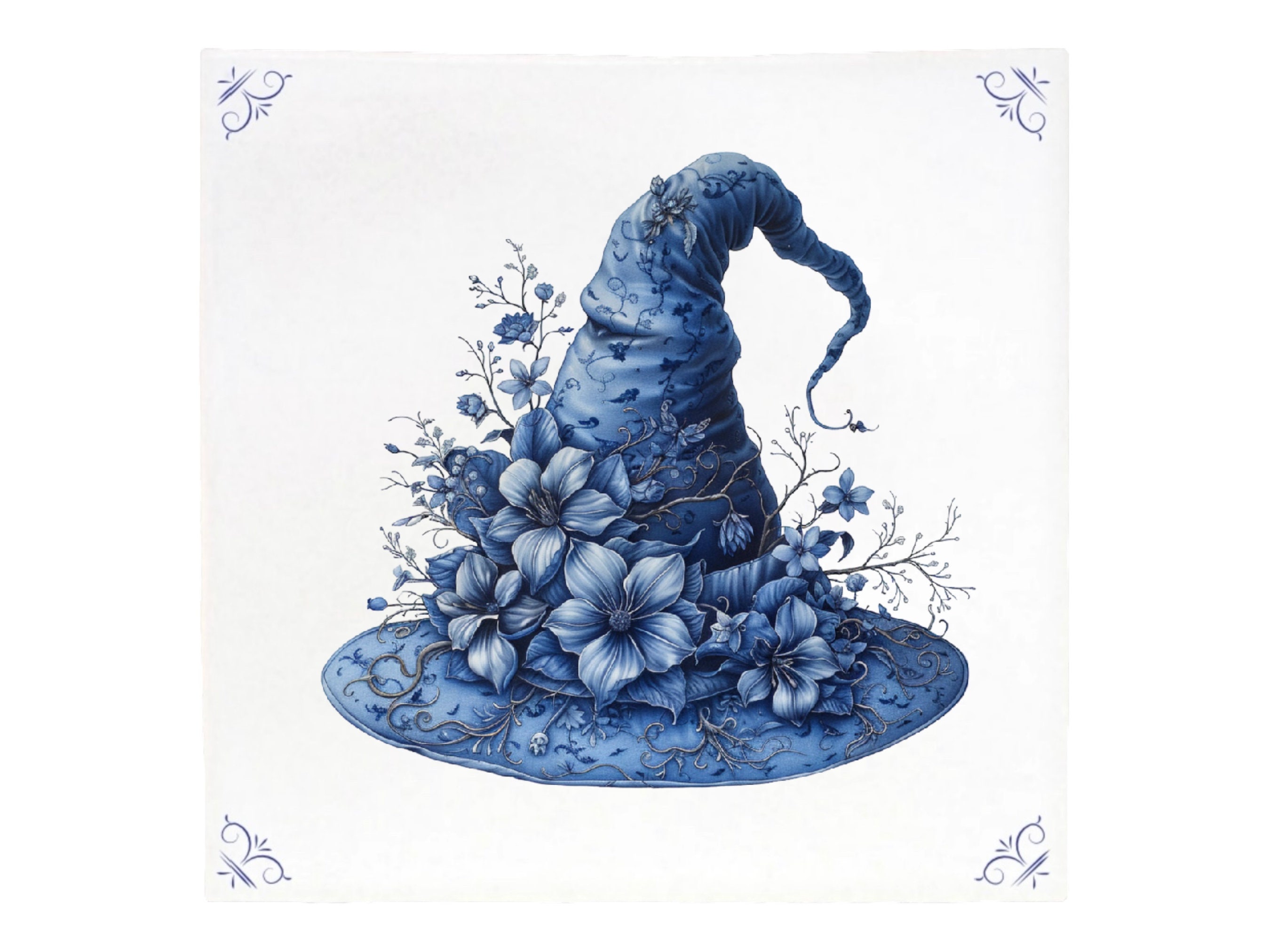 The Art of e Quaintance　Blue Witch Hat, Tile, Delft Blue, Delft Blue Tile, Royal Blue, Witch