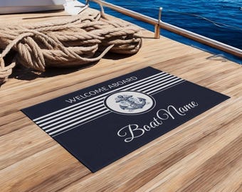 Nautical Rug, Boat Enthusiast Gift, Coastal Decor, Custom Boat Name Mat, Yacht Life, Personalized Boat Gift, Marine Decor, Anchor, Anchors