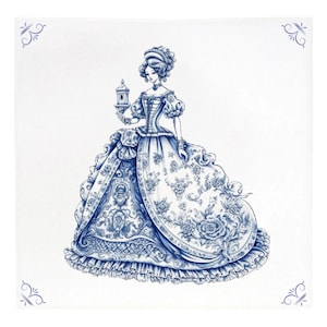 Delfter Blau, Delfter Blau Keramikfliese, Delfter Blau Prinzessin, Prinzessin, Prinzessinnenfliese, Barbie, Delfter Blau Barbie, Barbiefliese