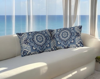 Delft Blue, Outdoor Pillow, pillow, cushion, outdoor, home decor, pillows, Ibiza, blue pillow, beach house, lounge, veranda, pool, garden
