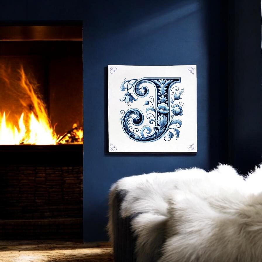 Alphabet, Initial J, Alphabet Tile, Tile, Delft Blue, Kitchen Tile ...