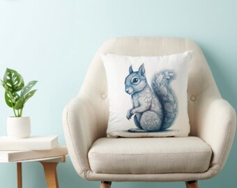 Squirrel Faux Suede Square Pillow, 14" x 14", pillow, squirrel, faux suede, faux suede pillow, home deco, autumn deco, squirrel gift