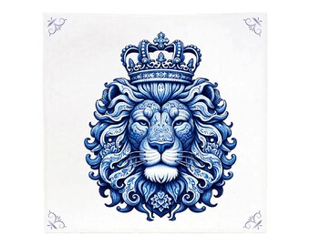 Lion, tile, delft blue, kitchen, bathroom, wall art, delft blue tile, blue ceramic, backsplash, delft blue, Lions, Royal, tile, blue, leo