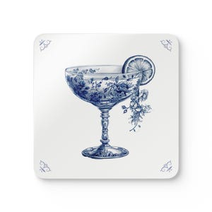 Cocktail, Delft Blue, Coaster Set, Dutch Design, Blue Home Decor, Unique Gift, Corkwood Coasters, Dutch decor, Cocktail lover, Summer decor