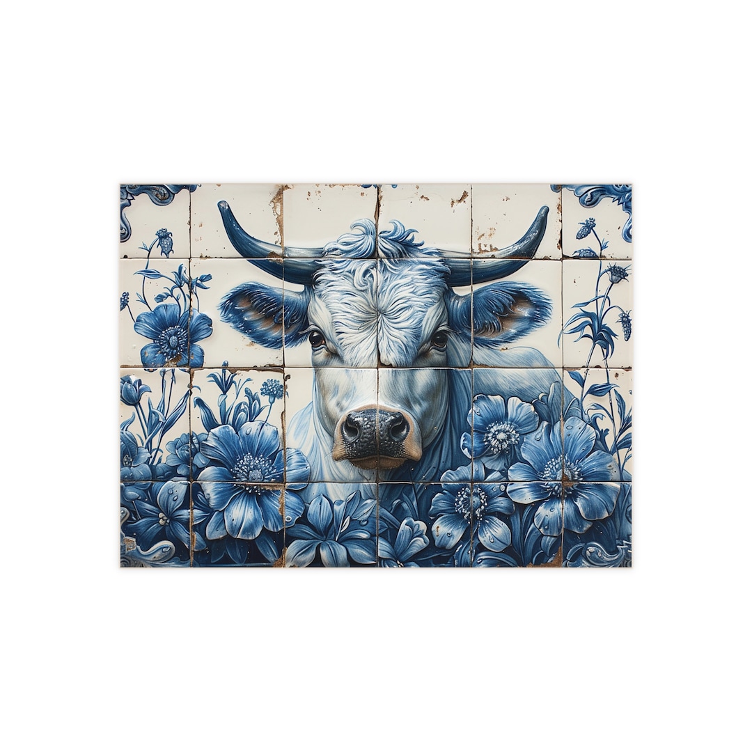 Blue Cow, Ceramic Tile, 6