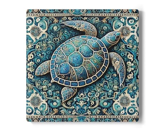 Schildkröte, Delfter Blau, Keramikfliese, Delfter Blaue Fliese, Backsplash, Küchendekor, Badezimmerdekor, Vintage-Fliese, Küstendekor, Meeresleben-Geschenk, Meer
