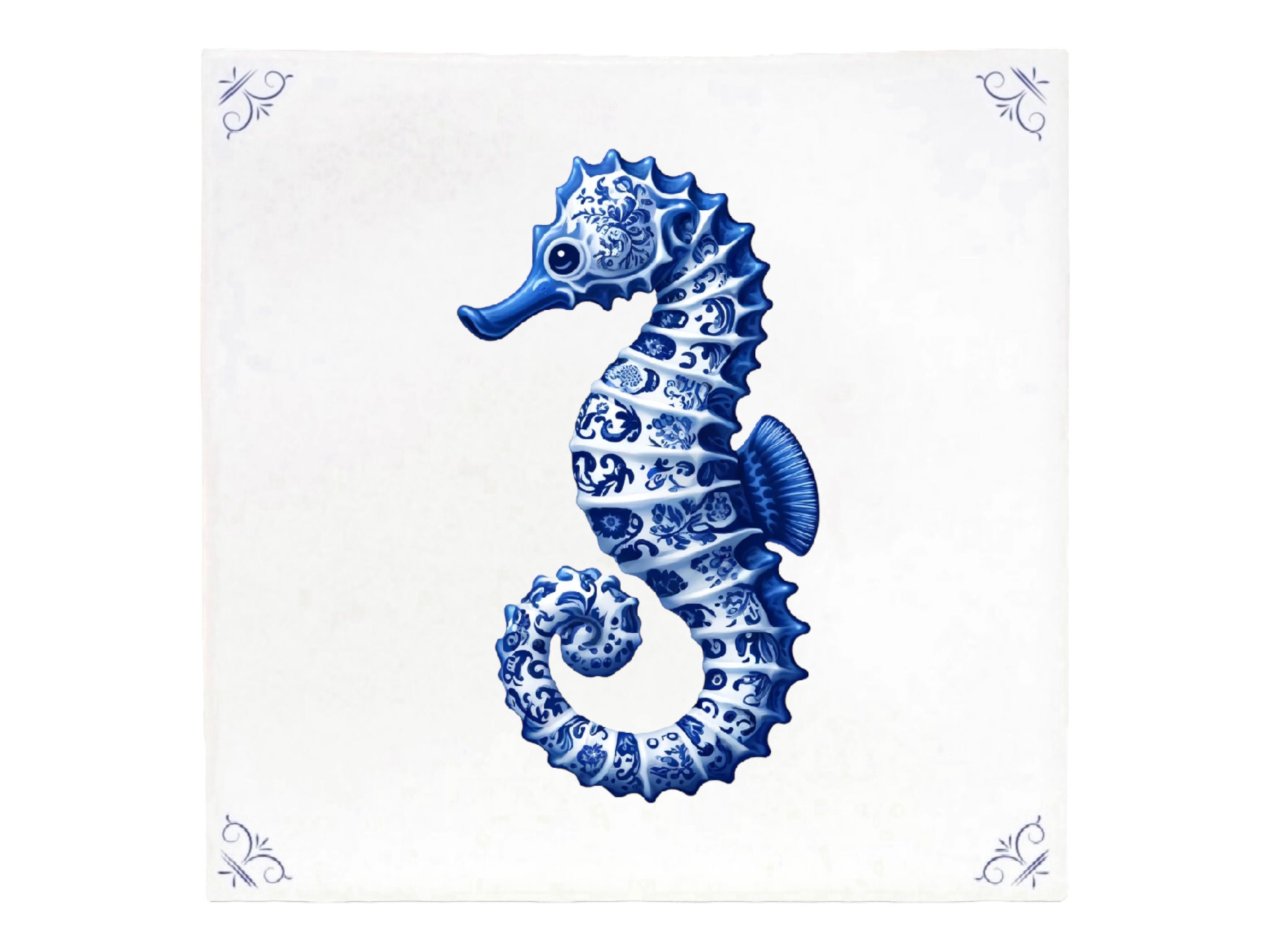 Seahorse, Sealife, tile, delft blue, delft blue tile, royal blue, animal, kitchen tile, bathroom tile, backsplash, wall art, Sea, Ceramic