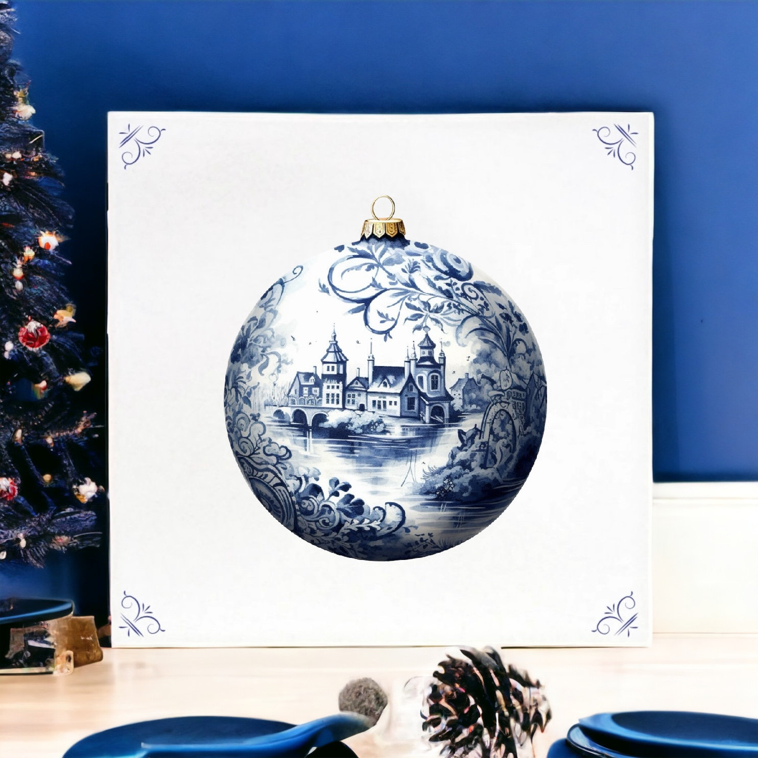Delft Blue, Delft Blue Ceramic Tile, Delft Blue Christmas Bauble, Christmas Bauble, Christmas