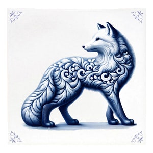Fox, tile, delft blue, kitchen tile, bathroom tile, wall art, kitchen, home deco, Polar Fox, delft blue tile, polar animal, foxes, fox lover