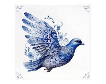 Delft blue, Delft Blue Tile Ceramic, Delft blue Dove, Delft blue peace dove, dove, peace dove, dove with olive branch, dove tile