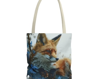 Fox Blue Tote Bag, 13" x 13'", tote bag, fox, bag, tote, shopping bag, fox bag, bag fox, grocery bag, fox gift, fox lover