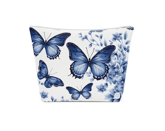 Schmetterlings-Kosmetiktasche aus Baumwolle, 6,7" x 4,7", Schmetterling, Beutel, blau, Kosmetiktasche, Tasche, Kosmetiktasche, Kulturbeutel, blaue Tasche