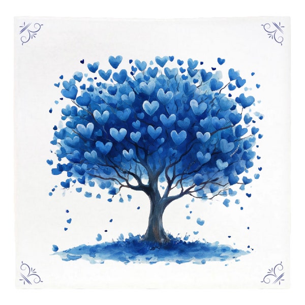 Arbre d'amour, coeur, arbre, bleu de Delft, Saint-Valentin, Saint-Valentin, cadeau de Saint-Valentin, cadeau d'amour, cadeau de cœur, carrelage d'amour, Saint-Valentin, céramique, cœurs