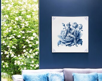 Elf, Tile, Delft Blue, Delft Blue Tile, Royal Blue, Flower