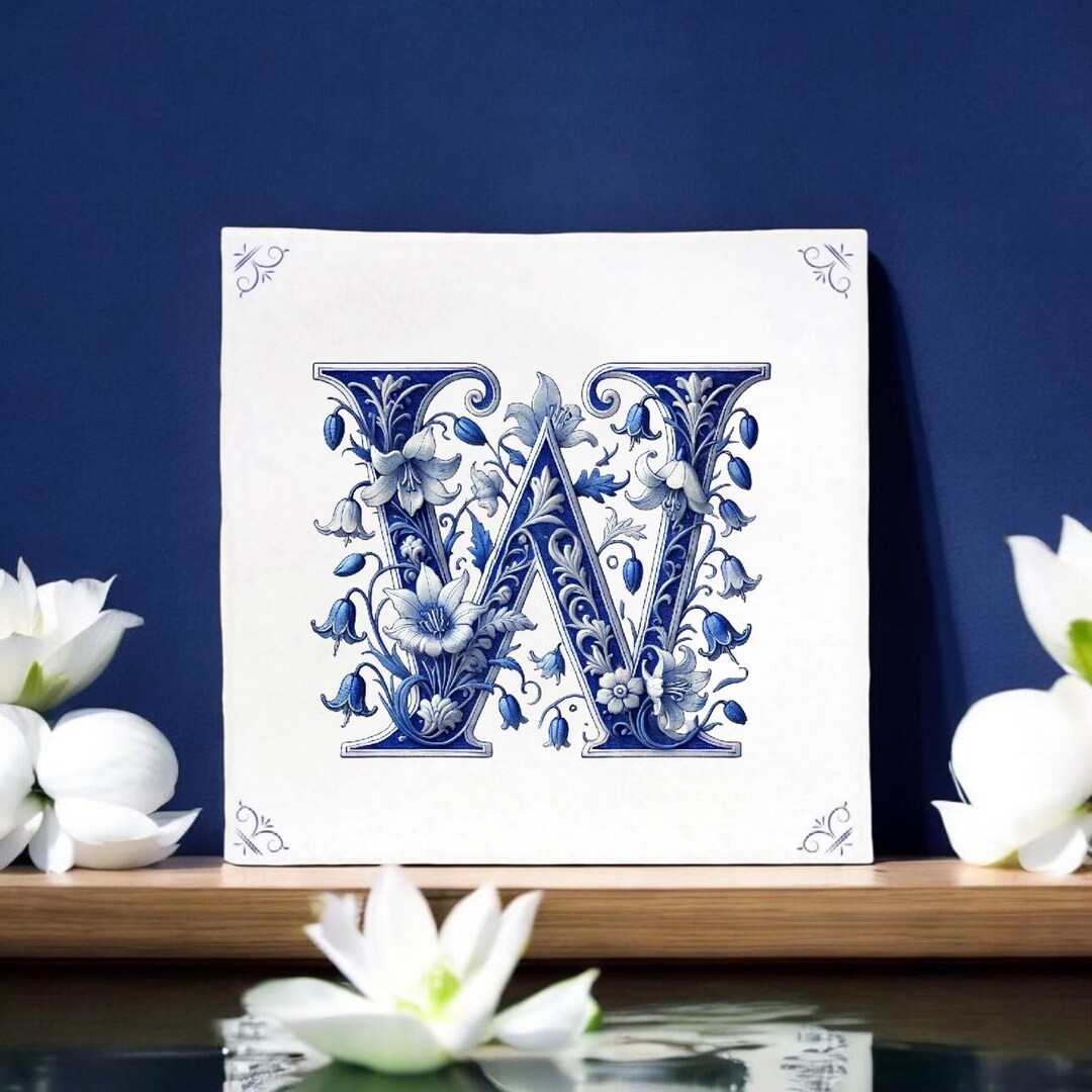 Alphabet, Initial W, Alphabet Tile, Tile, Delft Blue, Kitchen Tile ...