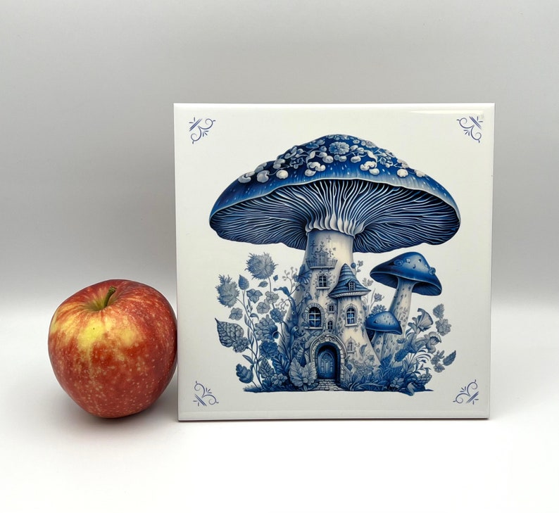 Mushroom, Delft Blue Ceramic Tile, Delft Blue Mushroom, Toadstool