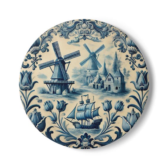 ヴィンテージ オランダ セラミック コースター、デルフト ブルー、航海