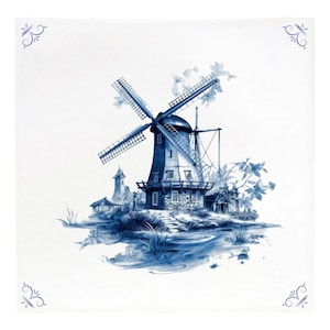 Windmill, Delft Blue tile, Delft Blue, Dutch Windmill, Backsplash, Backsplash tile, Delft Blue ceramics, Windmill gift, Kitchen tile, Mill