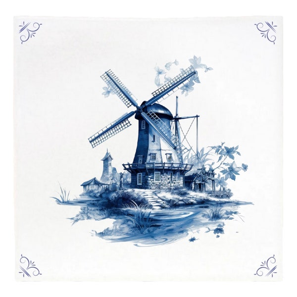 Windmill, delft blue, valentine, valentines day, valentine gift, love gift, heart gift, love tile, dutch, ceramic, tile, Royal blue, royal