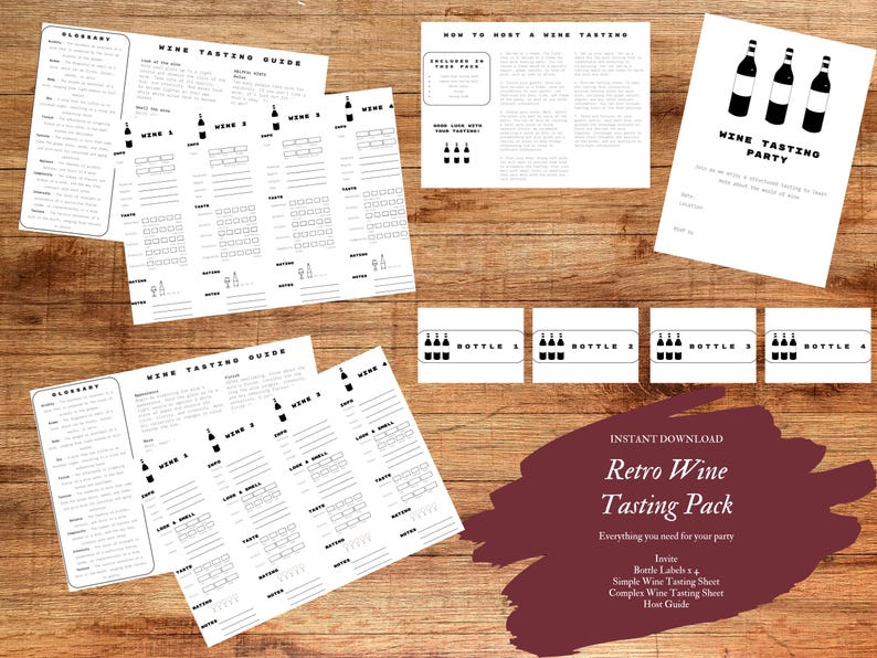 Wine Tasting Party Complete Printable Pack Retro Design Wine Tasting ...