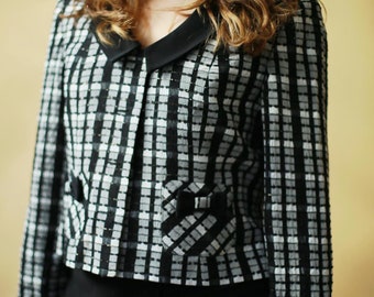 Vintage 1980s Cropped BW Sequin Blazer