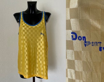 Vintage Yellow Men's Retro Sportswear Basketball 90s Sleeveless Strap Top Gym Sportswear Relaxed Tank Top Unisex Size L