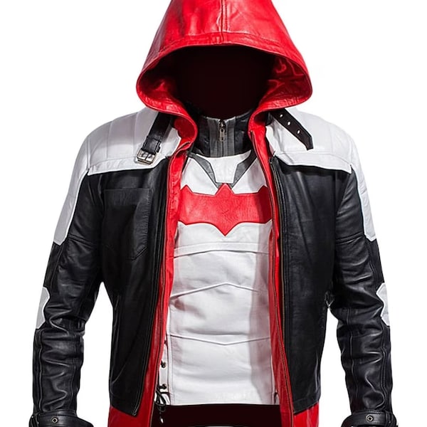 Veste en cuir à capuche Batman Red Hood