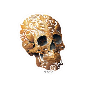 Beautiful Craniums | Highly Detailed Skull Sticker | Ornate Skulls | Vinyl Stickers for Laptops | Unique and Sophisticated | Skull Art