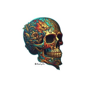 Beautiful Craniums | Highly Detailed Skull Sticker | Ornate Skulls | Vinyl Stickers for Laptops | Unique and Sophisticated | Skull Art