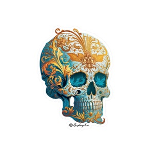 Beautiful Craniums | Highly Detailed Skull Sticker | Ornate Skulls | Vinyl Stickers for Laptops | Unique and Sophisticated | Skull Art