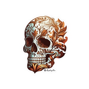 Beautiful Craniums | Highly Detailed Skull Sticker | Ornate Skulls | Vinyl Stickers for Laptops | Unique and Sophisticated | Skull Art