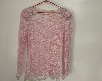 80s Sheer Pink Lace Top
