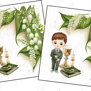 Erstkommunion Clipart, Aquarell Clipart Erstkommunion für Mädchen, Erstkommunion Clipart für Jungen, Bibel, Rosenkranz, Kelch