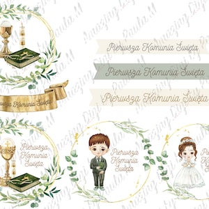 Erstkommunion Clipart, Aquarell Clipart Erstkommunion für Mädchen, Erstkommunion Clipart für Jungen, Bibel, Rosenkranz, Kelch