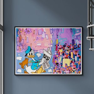 Fine Art Donald Duck Abstract Cartoon Poster Wall Art Print - Colorful Abstract Wall Art with Donald Duck Cartoon Character - Original Art