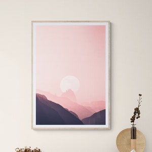 Fine Art Photography Framed Print of Sunset in the Mountains - Pink Sky Landscape Decor