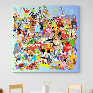 Abstract Disney Cartoon Characters Canvas Wall Art  - Fun and Playful Wall Decor