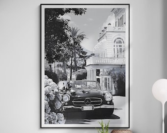 Fine Art Black and White Vintage Mercedes Benz Photography Print - Framed Luxury Classic Car Wall Art Home Decor
