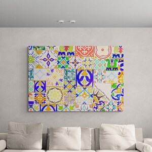 Fine Art Moroccan Tile Inspired Canvas Wall Art Print - Bohemian Wall Art Home Decor