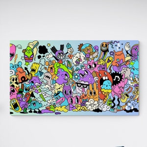 Abstract Cartoon Pop Art Canvas Wall Art - Colorful Cartoon Characters Canvas Print - Kids Wall Decor
