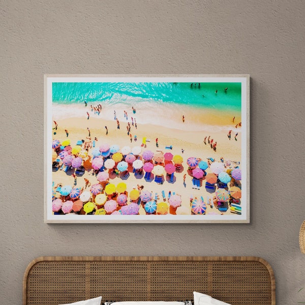 Fine Art Beach Photography Print - Aerial Beach Photography - Colorful Beach Umbrellas - Coastal Living Decor