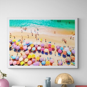 Fine Art Beach Photography Print - Aerial Beach Photography - Colorful Beach Umbrellas - Coastal Living Decor