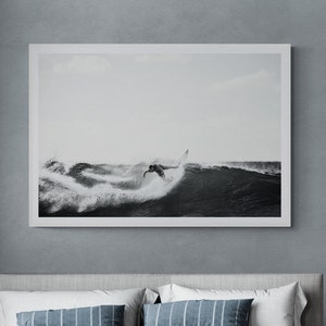 Fine Art Black and White Photography Surf Print - Framed Print of Surfer Riding a Big Wave - Fine Art Ocean Photography Home Decor