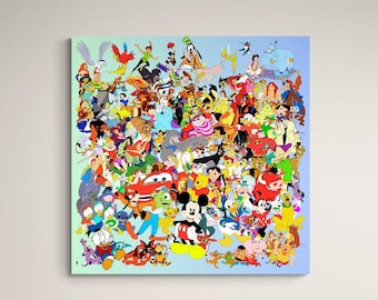 Abstract Disney Cartoon Characters Canvas Wall Art  - Fun and Playful Wall Decor