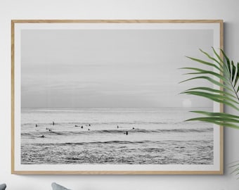 Fine Art Black and White Photography Ocean Surf Print - Framed Vintage Minimalist Beach House Decor - Coastal Wall Decor